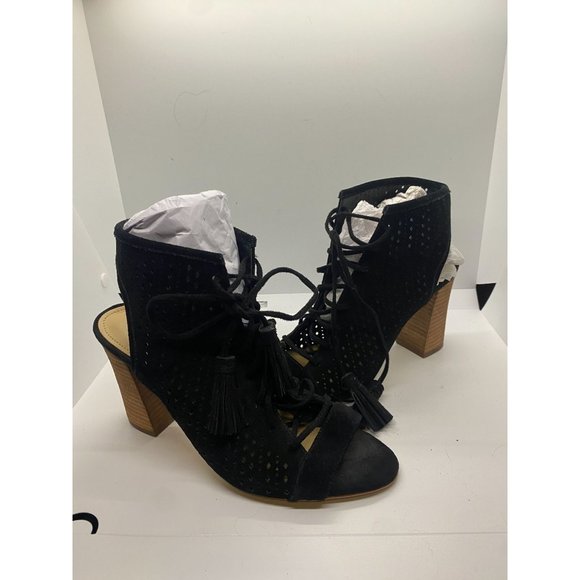 EUC Marc Fischer Black Block heel and toe Suede Lace Up Heels Sz8M - Picture 3 of 6